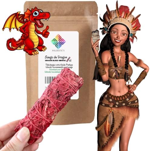 Sauge Rouge Sang de Dragon, Sauge Blanche Purification à Bruler x1 Baton + Ebook Pratique (PDF) - Bâtonnets de Sauge Amérindienne pour purificateur Les Énergies Négatifs