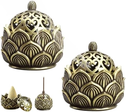 SrtStr 2 Pièces bruleur Encens Lotus Brûleur d'Encens en Métal Encensoir Vintage Porte-Encens Portable Support Baton Diffuseur Encens pour la Maison Bureau Salon de Thé Café (bronze)