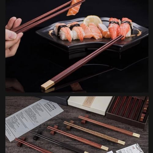 Baguettes Personnalisables AVEC NOM, 5 paires de Baguettes Avec Coffret Cadeau Baguettes à Tête en Cuivre Plaqué ou 18 carats, Baguettes en Bois Naturel Adappées à un usage Domestique Cadeaux pour Amis - Image 4
