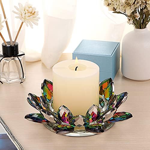 Sumtree Bougeoir en Verre Fleur de Lotus Chandelier Support de Bougie pour bougie Votive ou Pilier Diamère de Bougie 7,5cm (Grand, multicolore) - Image 4
