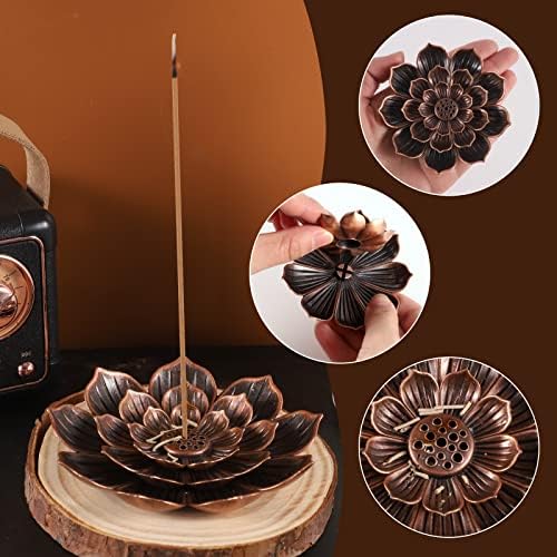 2 PIÈCES Porte Encens de Lotus, Support D'Encens en Laiton Brûleur d'Encens de 8,8 cm, Porte d'Encens Bâton Avec Récupérarateur de Cendres pour la Maison Bureau Yoga Salle - Image 4