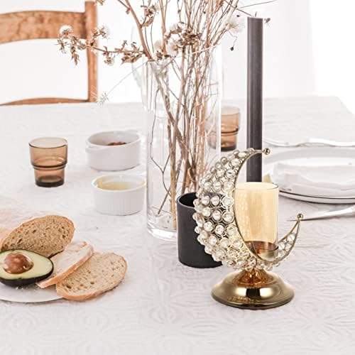 Bougeoir Pretyzoom Doré, Arabe, AU Motif de Lune, pour Eid Mubarak, Ramadan, en Métal, Verre, Ornation Musulman, Décoration de Salon, table - Image 8