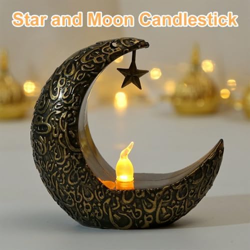 Bougie fiorky led en forme de lune pour Ramadan - Bougeoir décoratif alimenté par batterie - lustre électronique décoratif coule de table de maisonnette - Image 8