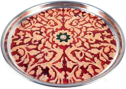 Pooja Chowki, Pooja Thali & Holy Book Holder Set - Accessoires de Prière - pour Rakhi, Diwali et Karwa Chauth - Lot de 3 - Image 4