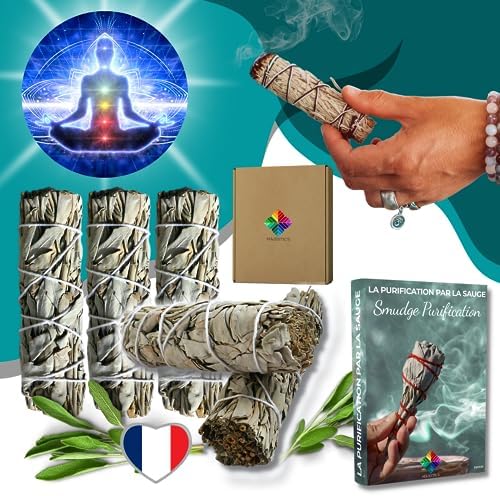 SAUGE BLANCHE Purification à Bruler x5 Batons + Ebook Pratique (PDF) - Bâtonnets de Sauge Amérindienne pour purifier les énergies Négatifs et Esprits