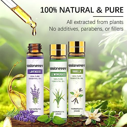 Migcaput set Huiles Essentielles 8 x 10 ml, Huiles Essentielles 100% nature couler diffuseur, Huiles Essentielles aromathérapie pour spa, massage, bain - lavande, menthe poivrée, Vanille, Bois de Santal - Image 4