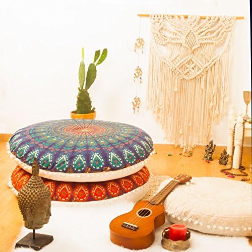 Mandala Life Art Bohémi Yoga DÉCOR HOUSSE DE COUSSIN DE SOL - 75CM - TTIE D'ORIELLER TAPIS DE MÉDITATION RONDE - DÉCORATIF POUF TAPIS EN COTON IMPRIMÉ - Image 8