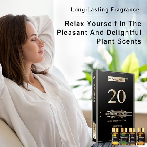 Mayjam Coffret Huiles Essentielles 20pcs, Coffret Cadeau d'Huiles Essentielles verser diffuseur Humidificateur - Lavande Vanille Citron Bergamote Cèdre Néroli Menthe verte Eucalyptus citronné et Plus - Image 4
