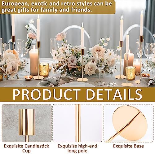 Moyksrr 6 pièces bougeoir doré, décoratif en métal, lustriers coniques, compatibles avec bougies coniques de 2,2 cm d'Épaisseeur, décorations pour la mains pour les fêtes, mariages, divins - Image 4