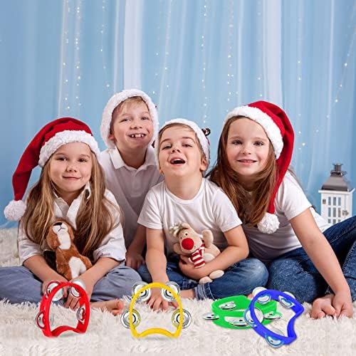 Miahart 32 Pack Tambourin à Main de Noël Makers de bruit Tambourin 4 Cloche Tambourin à Main en plastique coloré de rythme musical pour adultes Enfants Décoration de Fête de Noël Faveurs - Image 4