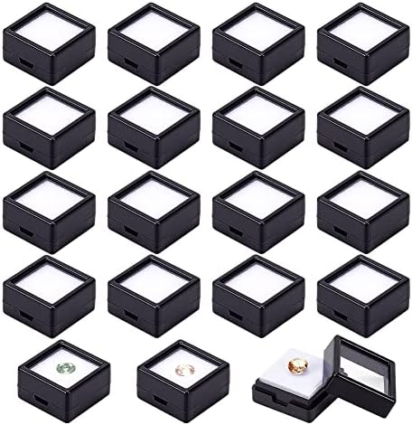 Benecreat 36 PCS Boîte de Présentation de Pierres Précieus Noir 3x3x1.65cm Boîte en Plastique Transparente en Pierre nue Boîte à Bijoux Carrée pour Précieus Bijoux Cristal de Diamant