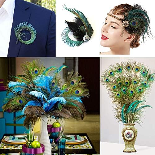 Mwoot 30 PCS Plumes d'Épée de Paon, Paon Plume Naturelles pour bricolage Décoration de la Maison de Bijoux Faire Artisanat (25-35cm) - Image 7