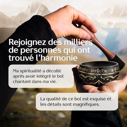 Bol Tibétain - Bol Tibétain Chantant pour la purification et la méditation - Mind Silent - Bol Méditation - Inclut Un MAILLET AVEC PRIX EN PRINCIPAL TYPE CRAYON, Coussin et Boîte de Rangement - Image 3