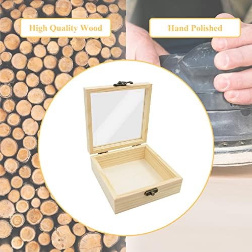 SPLDSUN Petite Boites Bois, Petites Boites Bois Carrée, Petite Boite A Bijoux Bois, AVEC Couvercle en Verre Transparent, pour Ranger Bijoux, fleurs, collations, Petits Objet (12 * 12 * 5 cm) - Image 3