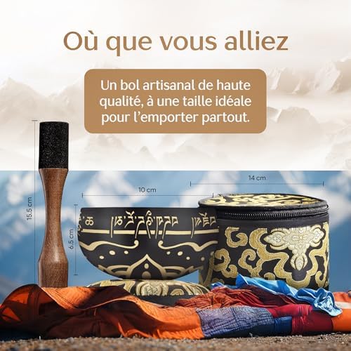 Bol Tibétain - Bol Tibétain Chantant pour la purification et la méditation - Mind Silent - Bol Méditation - Inclut Un MAILLET AVEC PRIX EN PRINCIPAL TYPE CRAYON, Coussin et Boîte de Rangement - Image 2