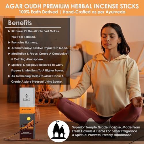 Agar simplement védique oudh 250 grammes (Environ 135 Bâtonnets d'Encens + Porte-Encens) | Dure 60 minutes, idéal pour la méditation, Le Yoga, La Guérison Spirinelle, Les Prières, L'Aromathérapie - Image 2