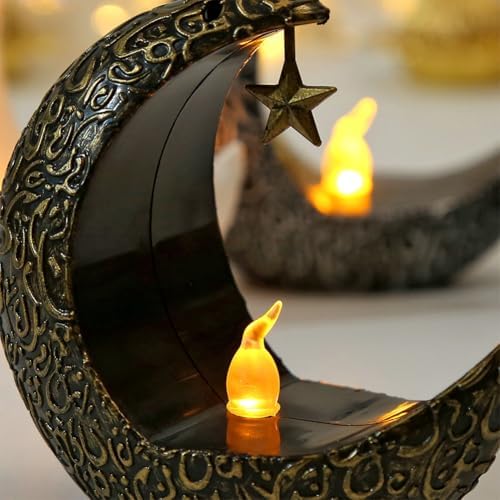 Bougie fiorky led en forme de lune pour Ramadan - Bougeoir décoratif alimenté par batterie - lustre électronique décoratif coule de table de maisonnette - Image 7