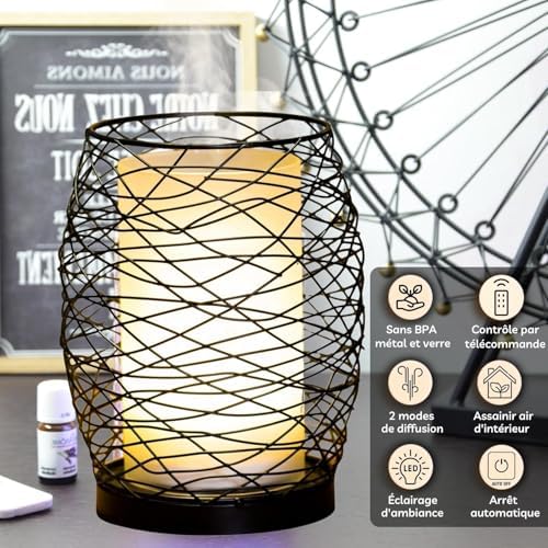 Zen'arôme diffuseur d'huile Essentiellle Volupsia - diffuseur ultrasonique aromathérapie à froid - diffuseur électrique Parfum Maison Avec Télécommande - Éclairage LED Effet Bougie - En Métal et Verre - Image 3