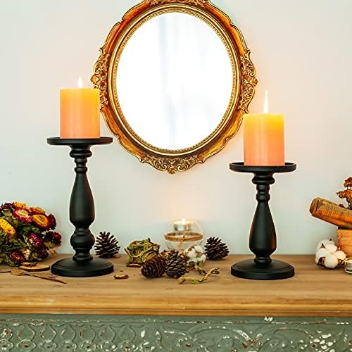 Sziqiqi vintage bougoire décoratif lot de 2 Grand Porte bougie en Métal rétro mat noir bougeoir chandelier pièce maîte - Image 3