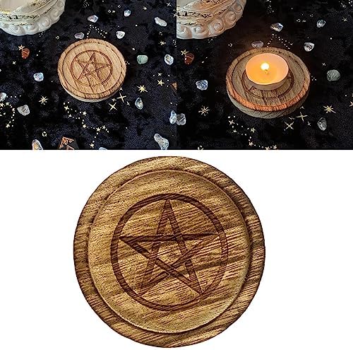 Astrologie pentagrammes bougeoir table pentacles autels assiette photophore en bois cérémonie divination tableaux de bougies pentagrammes photophores autels bougeoir étoile bougeoir étoile - Image 2