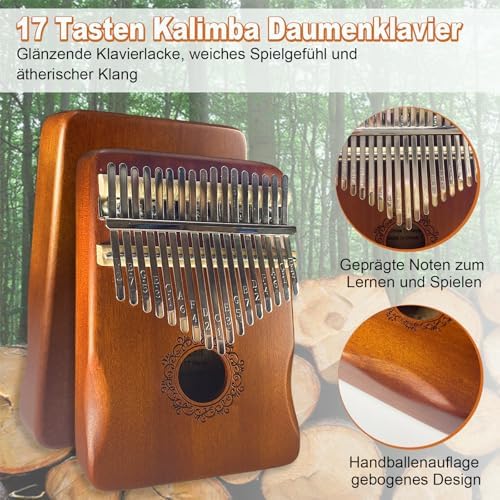 Ohromcoli Kalimba - Instrument Kalimba à 17 touche Avec Outils d'Apprentissage, Percussion des Doigts, piano à pouce Professionnel Kalimba pour les enfants, adultes, adultes et amateurs de musique - Image 2