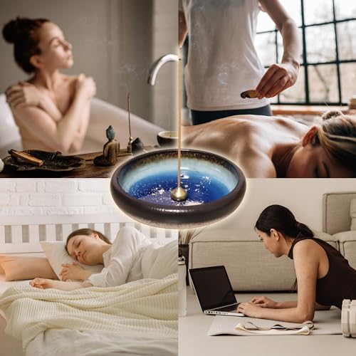 Beylab Encens Porte Support Palo Santo 3 en 1 Bruleur en Céramique pour rabat-t-il, Brûleur en Baton de, Sauge Bâtons Holder, Difffuseur soutient la décoration de la salle, Encensoir en Laiton AMOVIBLE - BLEU - Image 4