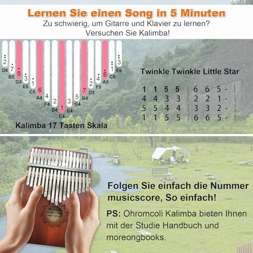 Ohromcoli Kalimba - Instrument Kalimba à 17 touche Avec Outils d'Apprentissage, Percussion des Doigts, piano à pouce Professionnel Kalimba pour les enfants, adultes, adultes et amateurs de musique - Image 3