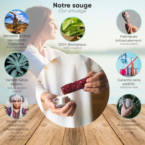 Sauge Rouge Sang de Dragon, Sauge Blanche Purification à Bruler x1 Baton + Ebook Pratique (PDF) - Bâtonnets de Sauge Amérindienne pour purificateur Les Énergies Négatifs - Image 2