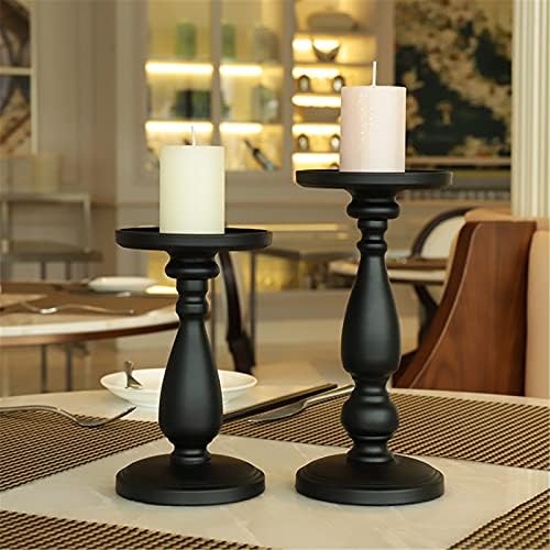 Sziqiqi vintage bougoire décoratif lot de 2 Grand Porte bougie en Métal rétro mat noir bougeoir chandelier pièce maîte - Image 7