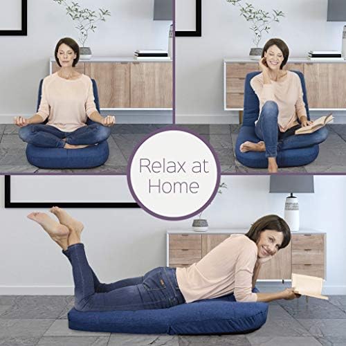 Bonvivo Easy Lounge Coussin de Sol AVEC Dossier, Fauteuil de Sol Rembourré et Réglable, chaise de Méditation Pleine pour Bureau et Bureau, Siège de Sol Avec Dossier Pratique, Bleu OU Gris - Image 4
