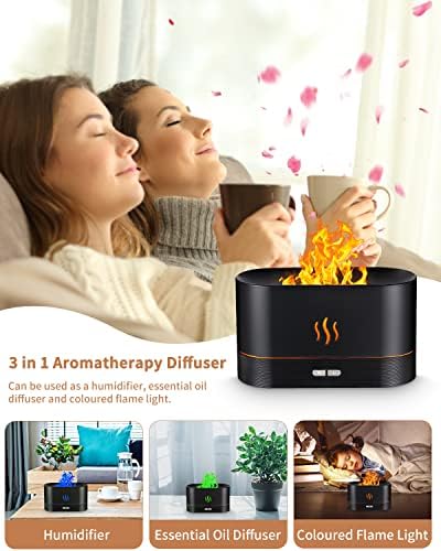 BIRSHE DIFFUSEUR D'HULILES Essentielles, 180ml 7 CouleUrs Avec Effet Flamme, Silencieux Humidificator Aromathérapie pour Bureau Yoga, Arête Automatique Sans Eau - Image 7