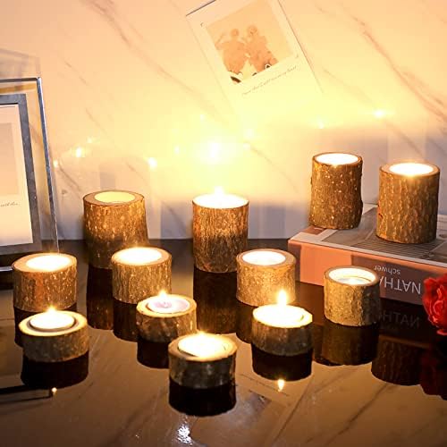 Sumtree 12 PCS Bougeoir en Bois Chandelier Votive Support de Bougie Décoration pour la maison, table, mariage (Hauteur 2,5cm + 4cm + 7cm) - Image 3