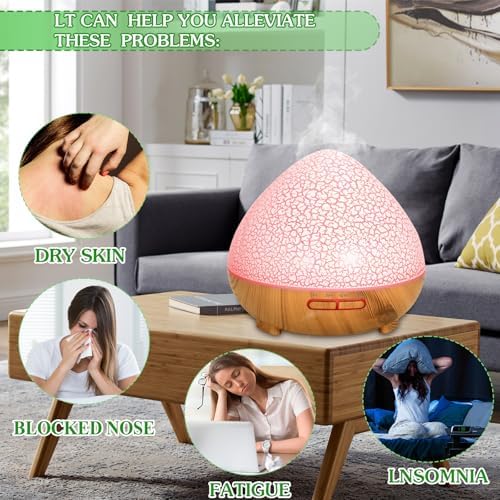 Zzxlopez Diffuseur d'Huiles Essentielles 500 ml, Ultrasonique Diffuseur Huiles Essentielles Electrique, Humidifificateur d'Air Avec Lumière Chaude Arrêt Automatique pour chambre, spa, yoga, massage - Image 8