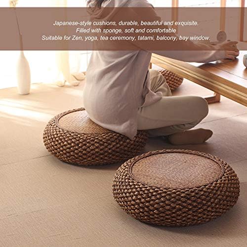 Teuopioe coussin pouf tatami, coussin de siège en pelle tissée naturelle, tapis de sol oreiller respirant, coussin tressé rond, tapis de sol yoga / méditation - Image 2