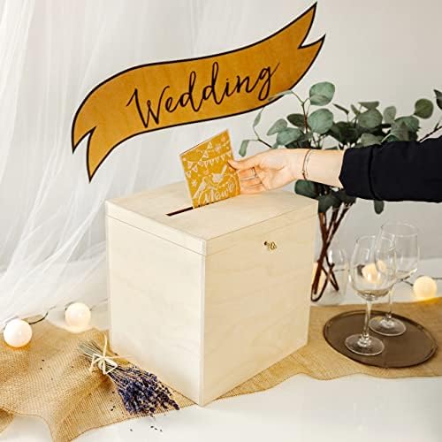 Créative déco boite en bois pour enveloppes | 29 x 25 x 30 cm | Bois Naturel | AVEC Couvercle et Clé | Boîte verse des occasions Spéciales | Anniversaire urne | Mariage | BOITE A Souvenirs, Cartes Letre - Image 2