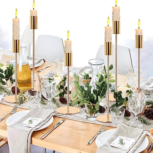 Moyksrr 6 pièces bougeoir doré, décoratif en métal, lustriers coniques, compatibles avec bougies coniques de 2,2 cm d'Épaisseeur, décorations pour la mains pour les fêtes, mariages, divins - Image 7