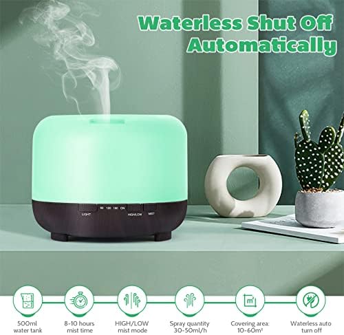 DIFFUSEUR D'HUILES Essentielles 500ml Avec TéléCommande - Difffuseur d'Aromathérapie Avec Lumière a conduit 7 Couleurs pour les Grandes Pièces - Humidificateur D'Air Ultrasique pour la maison - Image 3