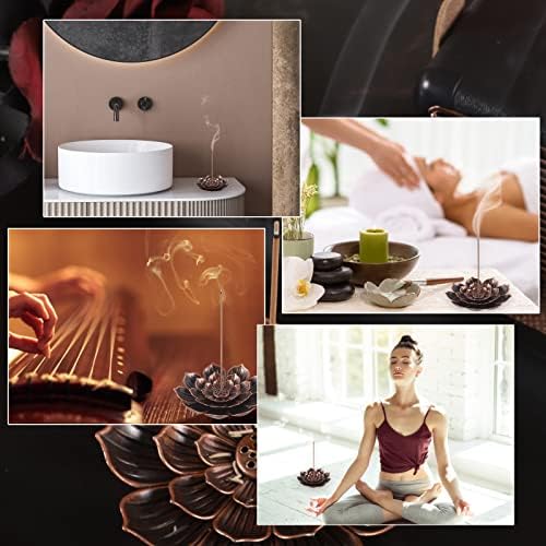 2 PIÈCES Porte Encens de Lotus, Support D'Encens en Laiton Brûleur d'Encens de 8,8 cm, Porte d'Encens Bâton Avec Récupérarateur de Cendres pour la Maison Bureau Yoga Salle - Image 7