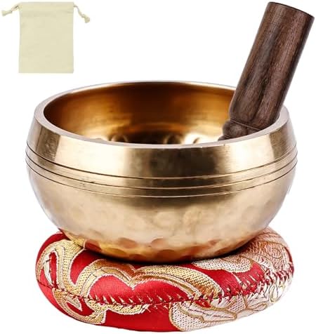 Bol chantant Tibétain, Diamantre: 8 cm, bol chantant de méditation, Avec Socle et Maille en Bois, coussin pour la méditation, le yoga, le chakra et la détente