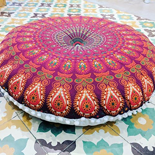 Mandala Life Art Bohémi Yoga DÉCOR HOUSSE DE COUSSIN DE SOL - 75CM - TTIE D'ORIELLER TAPIS DE MÉDITATION RONDE - DÉCORATIF POUF TAPIS EN COTON IMPRIMÉ - Image 6