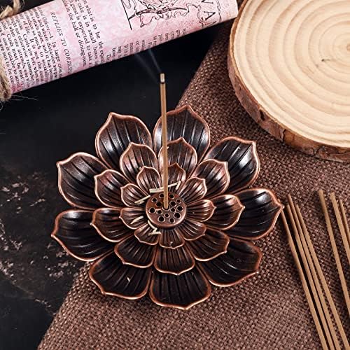 2 PIÈCES Porte Encens de Lotus, Support D'Encens en Laiton Brûleur d'Encens de 8,8 cm, Porte d'Encens Bâton Avec Récupérarateur de Cendres pour la Maison Bureau Yoga Salle - Image 5
