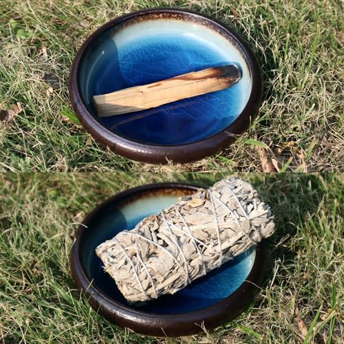 Beylab Encens Porte Support Palo Santo 3 en 1 Bruleur en Céramique pour rabat-t-il, Brûleur en Baton de, Sauge Bâtons Holder, Difffuseur soutient la décoration de la salle, Encensoir en Laiton AMOVIBLE - BLEU - Image 6
