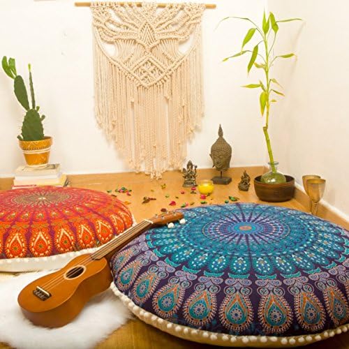 Mandala Life Art Bohémi Yoga DÉCOR HOUSSE DE COUSSIN DE SOL - 75CM - TTIE D'ORIELLER TAPIS DE MÉDITATION RONDE - DÉCORATIF POUF TAPIS EN COTON IMPRIMÉ - Image 7