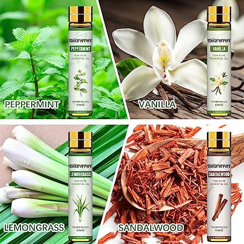 Migcaput set Huiles Essentielles 8 x 10 ml, Huiles Essentielles 100% nature couler diffuseur, Huiles Essentielles aromathérapie pour spa, massage, bain - lavande, menthe poivrée, Vanille, Bois de Santal - Image 3