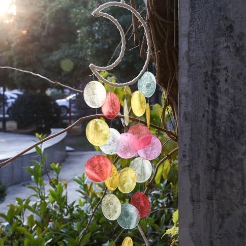 Zemusinet Carillon Artisanal Capiz à Suspendre - Tonalité apaisante Pour la Maison et le Jardin - Carillon à Vent Artisanal - Acoustique de Jardin Animee - Image 5