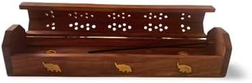 Lukra - Porte-Encens Avec Difffuseur de Fumee en Bois de Manguier, 30,5 cm x 5 cm x 6,2 cm, Brun