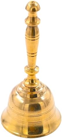 Cloche en laiton ghanti traditionnel indienne ritUels hindous pooja accessoire pour le temple mandir festival occasions religieus kit puja et cameau (ghanti dore)