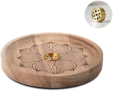 Porte-Encens Lotus en Bois, Porte Encens, Porte-Encens Lotus en Noyer, Porte Encens AVEC ATTRAPE CENRES, pour la décoration Interieure, La Méditation et le Yoga
