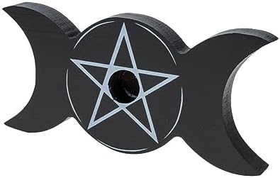 Bougeoir Lune Triphasé Décor en Bois Chandelier Pentagramme Plateaux en Bois Bougeoirs en Bois Bougeoirs à Planche Parlante Appliques noirs Tasse de Bougie Pentacle