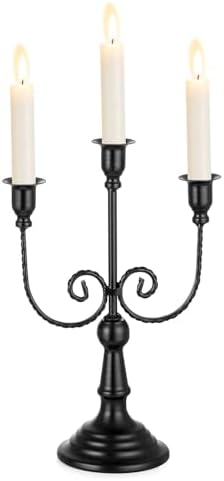 Sziqiqi Bougeoirs Chandeliers à 3 branches, 29,5cm de lustres bougeères en métal pour halloween Table à la table de la basse chimine, noir, noir